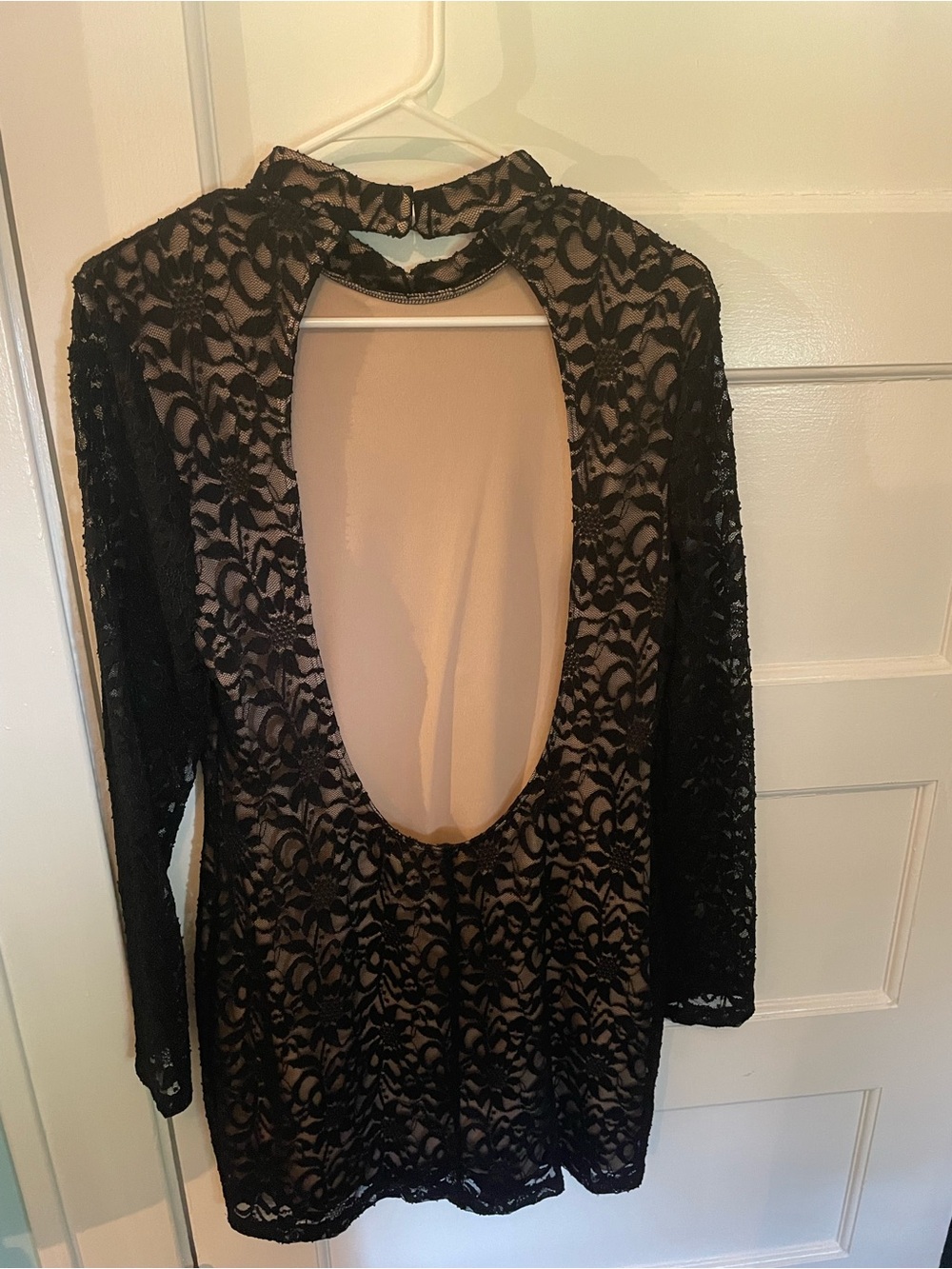 Express Black Lace Dress with Nude Lining Details
